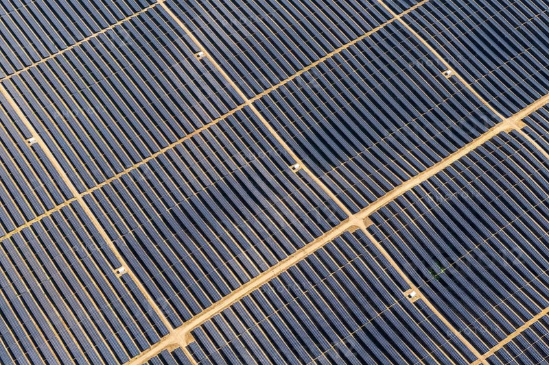 Solar park, aerial view, Mecklenburg-Western Pomerania, Germany