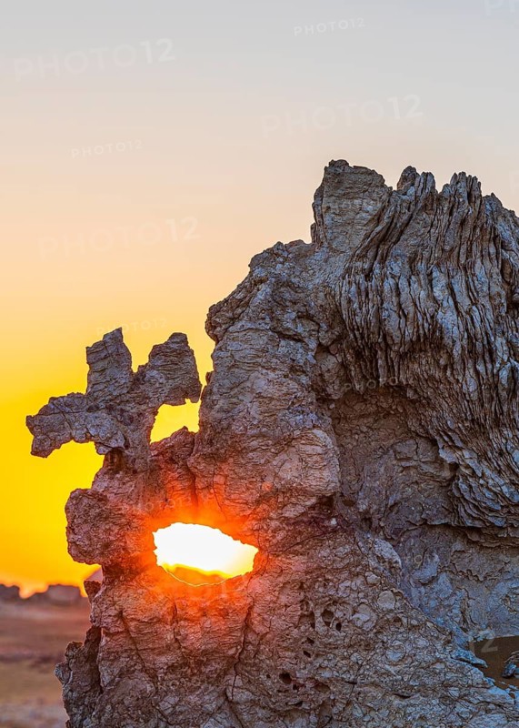 Striking rock formation in the Huqf stone desert at sunrise, Arabian Peninsula, Sultanate of Oman