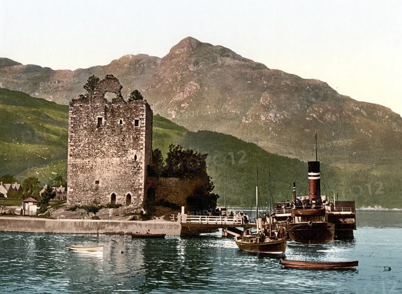 Carrick Castle is a castle in the north-east of the Scottish peninsula of Cowal, Scotland, Historic, digitally restored reproduction from a 19th century original, Record date not stated