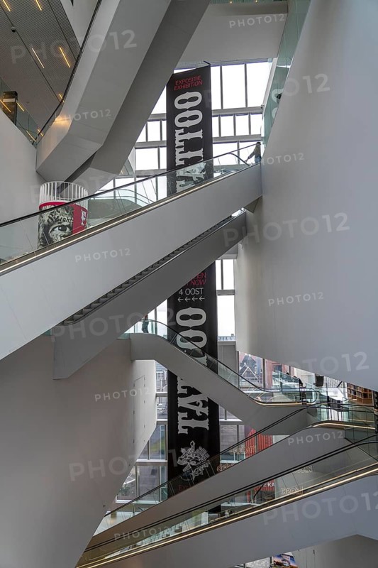 The Forum Groningen, public cultural and educational centre on the Nieuwe Markt, in the old town, with cinema, library, media labs, catering, roof terrace, study and reading areas, viewing points, 10 floors, connected by many escalators, Netherlands