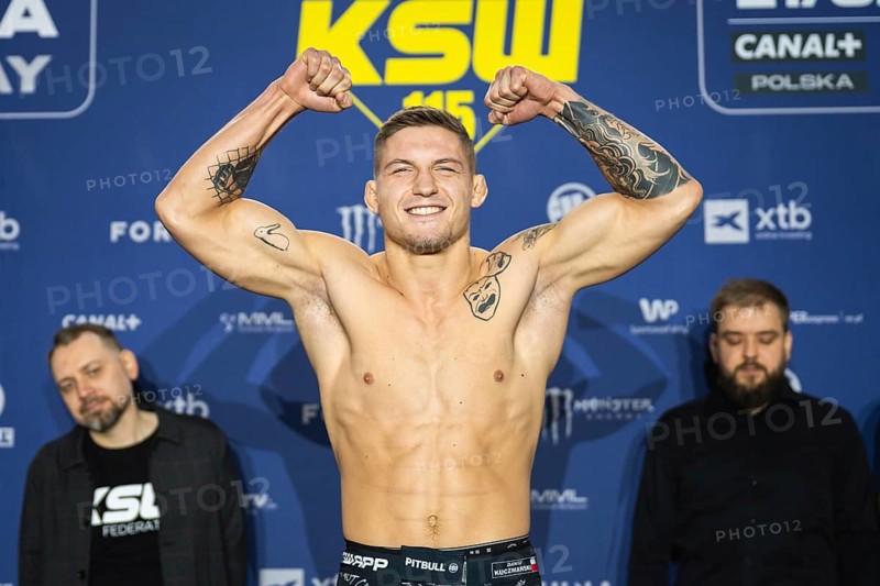 LUBIN, POLAND - FEBRUARY 20, 2026 - MMA Official Weigh-in Ceremony before XTB KSW 115. Dawid Kuczmarski