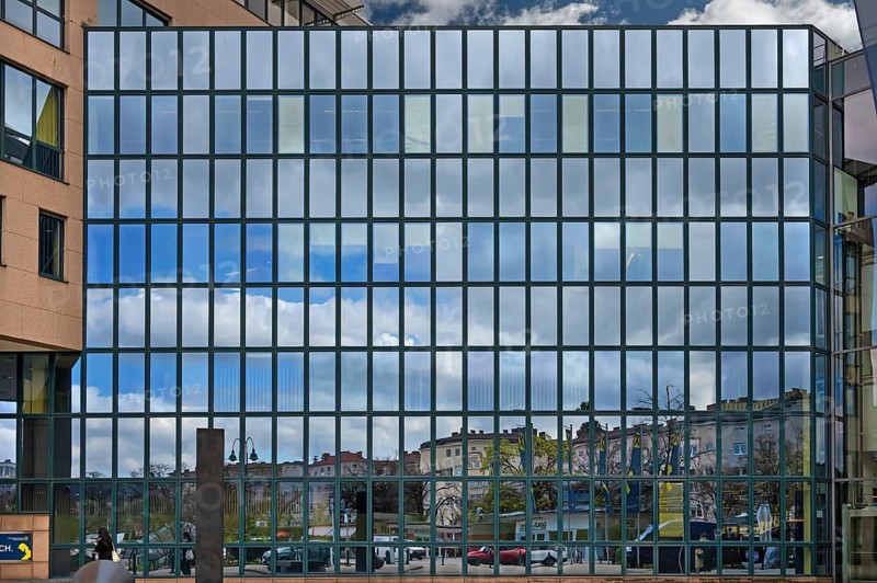 Reflective glass façade of a department store, Linz, Austria