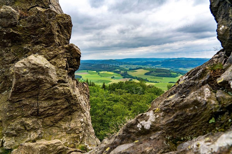 The Bruchhauser Steine, in the Hochsauerland district, rock formations with four main rocks, on the Istenberg in the Rothaargebirge, Bruchhausen, Olsberg, North Rhine-Westphalia, Germany