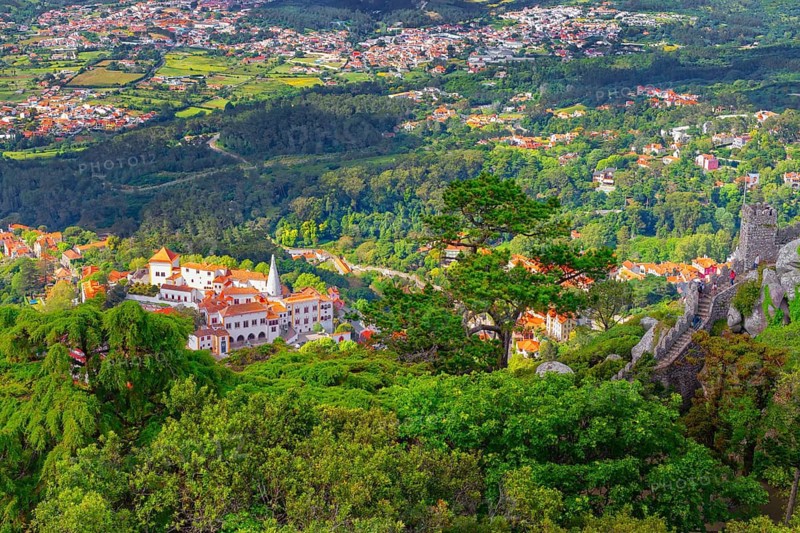 Sintra town, high angle view, Sintra, Portugal