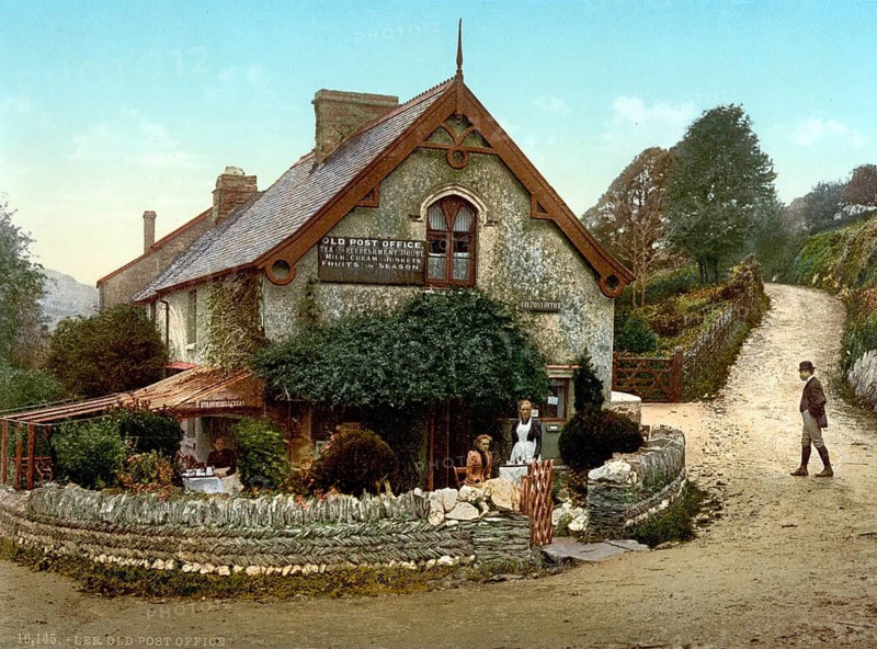 The old post office by Lee, Devon, ca 1895, England, Historic, digitally restored reproduction from a 19th century original, The old post office by Lee, Historic, digitally restored reproduction from a 19th century original