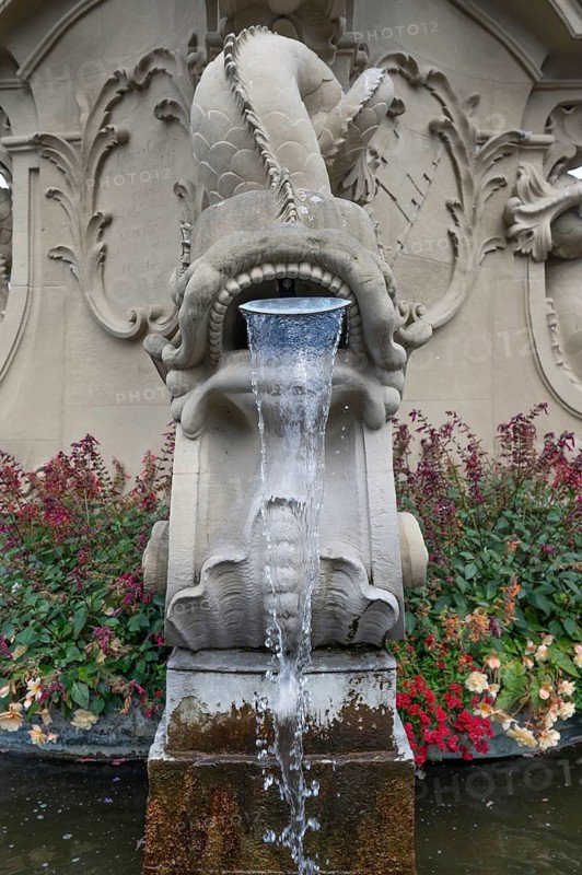 Gargoyle, detail of the four-tube fountain, Würzburg, Lower Franconia, Bavaria, Germany
