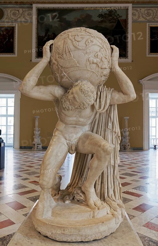 Atlas Farnese, Atlas Statue in the Sundial Room, Salone della Meridiana, Naples National Archaeological Museum, Museo Archeologico Nazionale di Napoli, MAN, Naples, Province of Campania, Italy