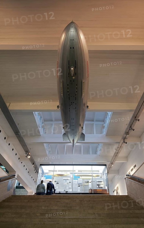 Model of the Hindenburg, Zeppelin airship LZ 129, stairway to the Zeppelin Museum Friedrichshafen, Baden-Württemberg, Germany