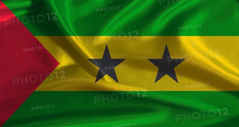 Sao Tome and Principe flag with cloth textured background. National flag of Sao Tome and Principe with realistic texture