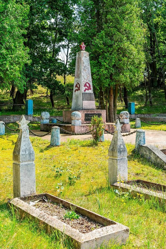 Graves at the Altwarp Soviet Cemetery of Honour, Stettiner Haff nature park Park, Mecklenburg-Western Pomerania, Germany
