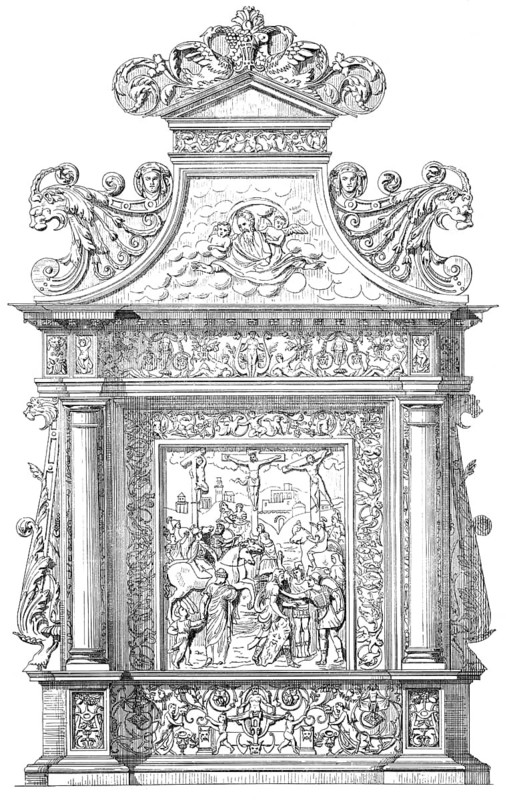Historical architectural illustration from the 19th Century, 1882, house altar in Renaissance style, WALLRAF-RICHARTZ-MUSEUM, Cologne, Germany, Europe, Deutsche Renaissance, Zeichnung von 1882, Hausaltar im WALLRAF-RICHARTZ-MUSEUM, Köln, Nordrhein-Westfalen, Deutschland, Europa