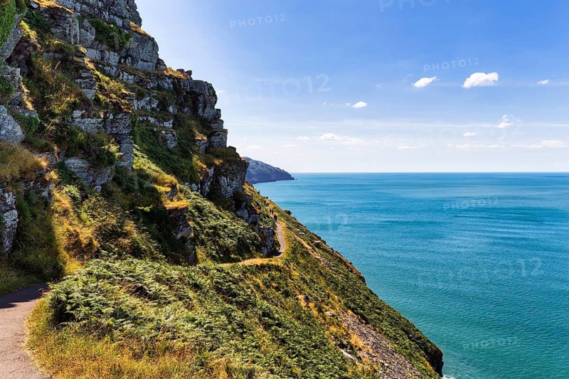 South West Coast Path, coastal path, Valley of the Rocks, rocky coast in Exmoor National Park, Bristol Channel, near Lynton, Devon, England, United Kingdom