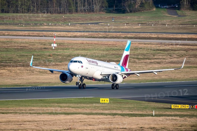 Eurowings Airbus A320-214 taking off from Cologne-Bonn Airport, CGN, North Rhine-Westphalia, Germany