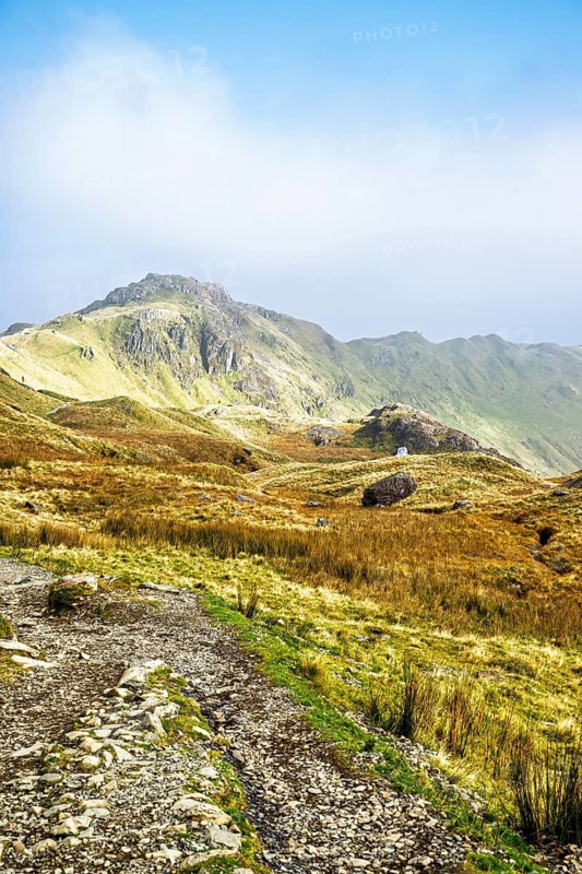Pyg Track over Llyn Llydaw lake, Pen-y-Pass, mountain pass, Snowdonia, Gwynedd, north-west Wales, UK