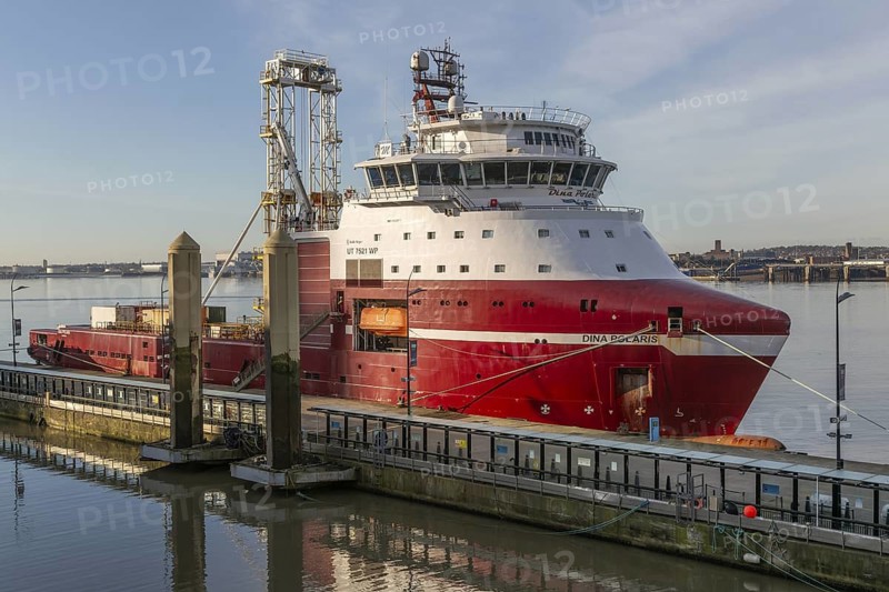Dina Polaris ship built 2017 integrated geotechnical survey multi-purpose vessel at quayside, River Mersey, Liverpool, Merseyside, England, UK