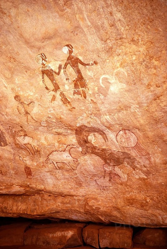 Famous prehistoric rock carvings of Tassili N'Ajjer, Algeria, North Africa 1973 Tassili N'Ajjer National Park