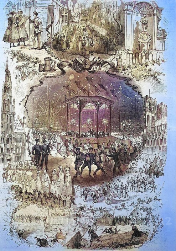 The great annual folk festival in Brussels in various pictures, here in 1868, Belgium, Historical, digitally restored reproduction of a 19th century original, exact original date unknown