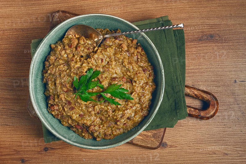 Lobio, a traditional Georgian dish, boiled beans, homemade, no people