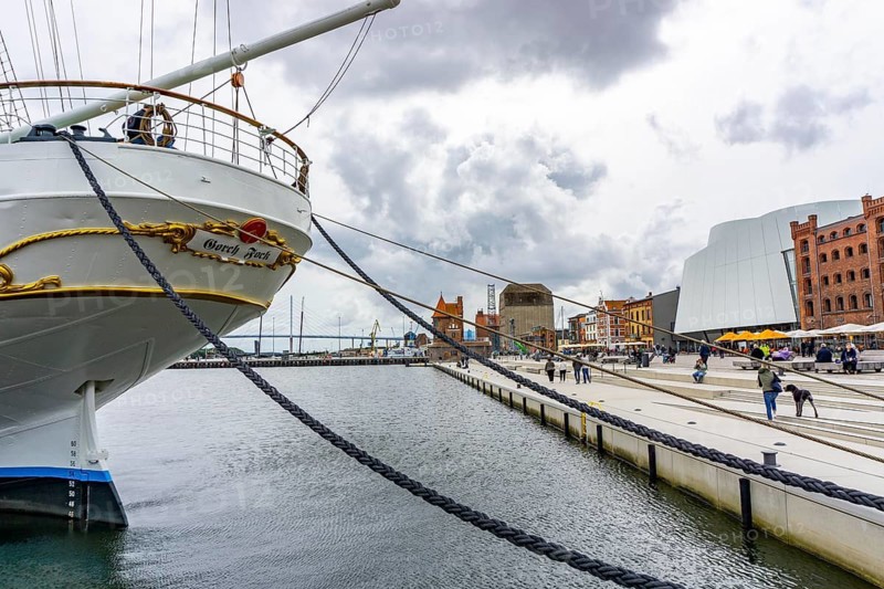 The former sail training ship Gorch Fock I, in the harbour of the Hanseatic city and UNESCO World Heritage Site, Stralsund, today a museum ship, Mecklenburg-Vorpommern, Germany