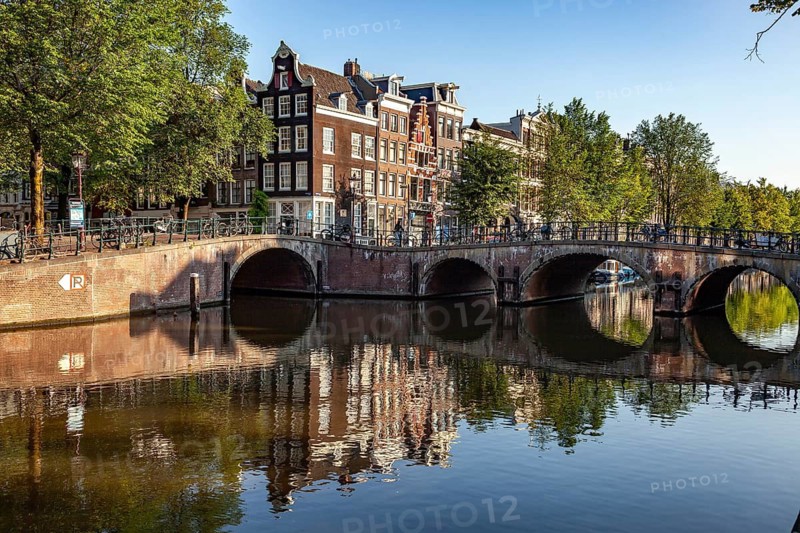 Typical canal in the Dutch capital Amsterdam, North Holland, Netherlands