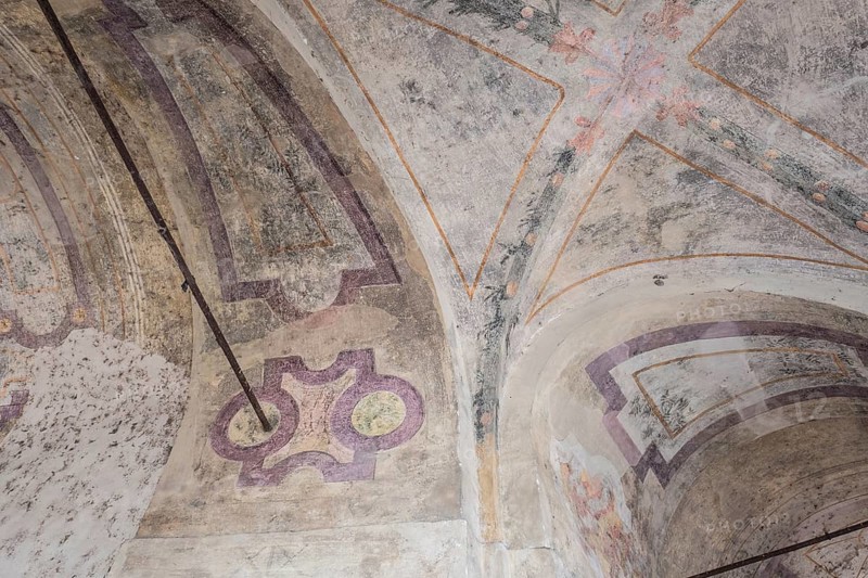 Detail, medieval ceiling frescoes, Palazzo Ducale, Mantua, Italy