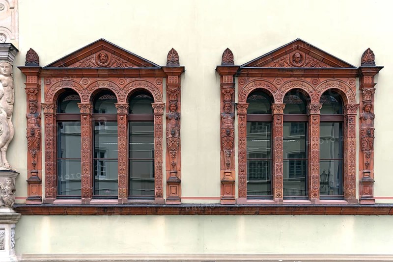 Exterior window in the Italian Renaissance style, around 1555, from the former Fürstenhof, now the district court, Vor dem Fürstenhof 1, Wismar, Mecklenburg-Western Pomerania