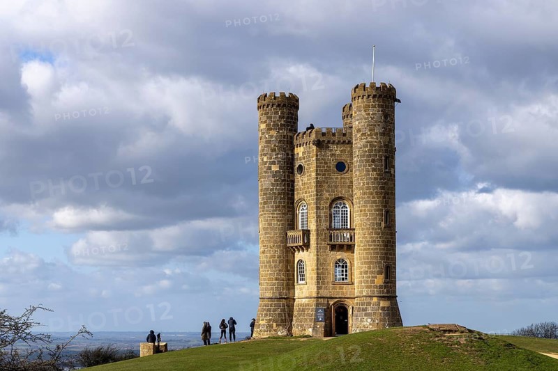 Tower, Broadway Tower, people, clouds, Broadway, The Cotswolds, England, Great Britain