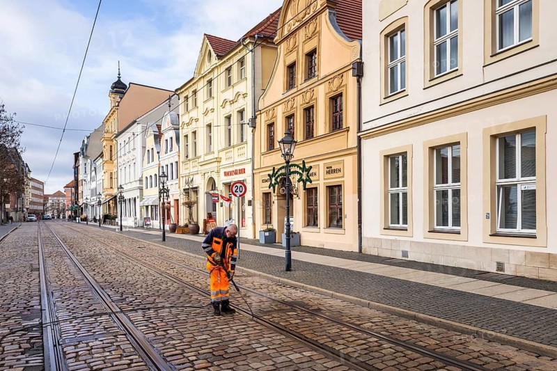 Renovated houses on the old market in the old town, Cottbus, Brandenburg, Germany