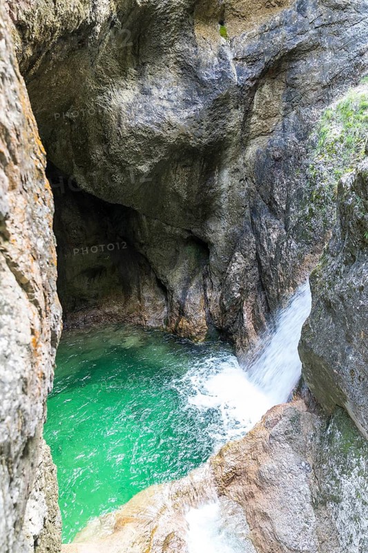 Waterfall in the Almbach Gorge near Ettenberg, Berchtesgadener Land, Bavaria, Germany