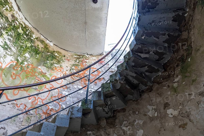 Spiral staircase inside the observation tower Juttaturm or Bismarck Tower, Jutta-Park Grimma, Saxony, Germany