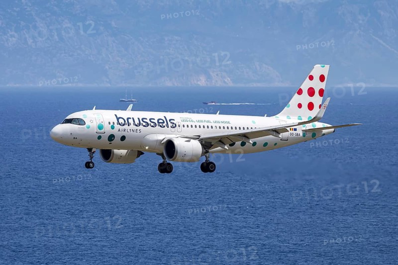 An Airbus A320neo Brussels Airlines aircraft with the license plate OO-SBA at Rhodes airport, Greece
