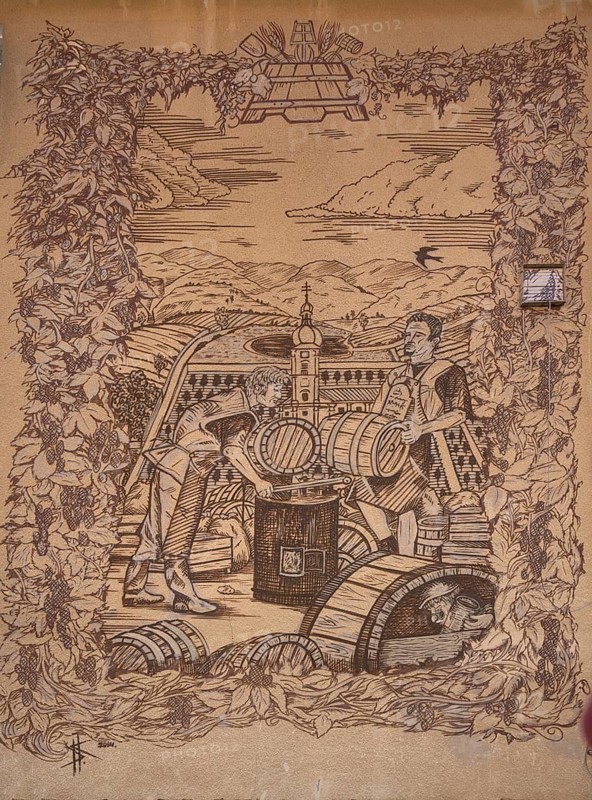 Wall painting on the façade of the Weissenoher Klosterbrauerei, Weißenohe, Upper Franconia, Bavaria, Germany