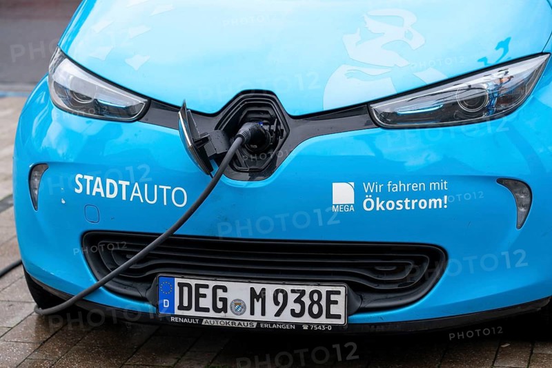 Electric filling station, charging station for electric cars, city car sharing in Monheim, Germany