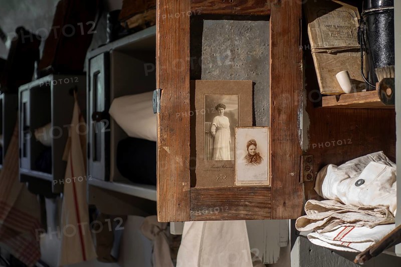 Locker with soldier's personal belongings in sleeping quarters, dormitory inside Fort van Liezele, WW1 museum at Puurs-Sint-Amands, Antwerp, Belgium