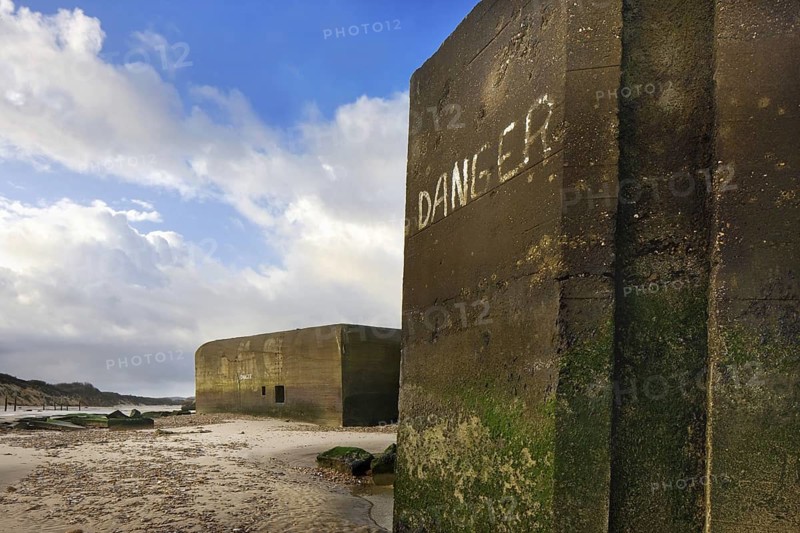 World War II concrete blockhouses on beach at Wissant, Nord-Pas de Calais, France