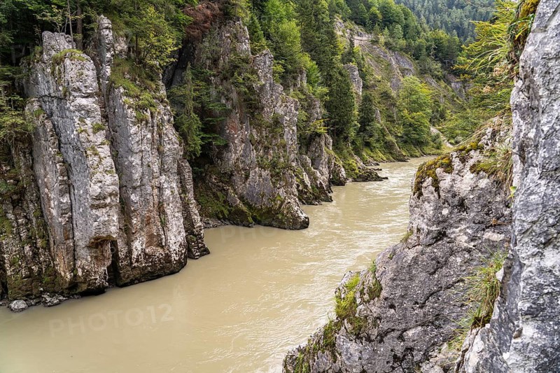 View from the Eibenschlucht viewing platform into the Entenlochklamm gorge, Kössen, Tyrol, Austria