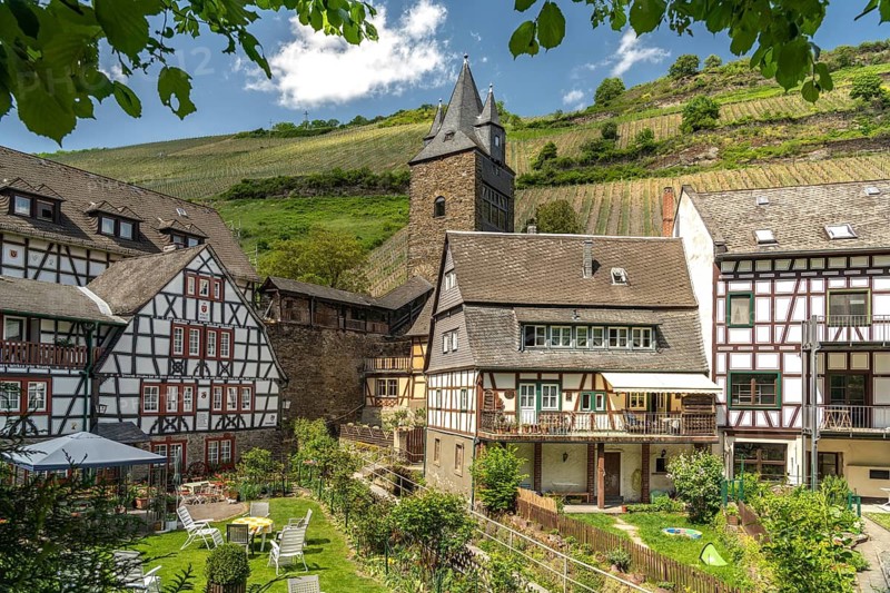 Half-timbered houses at the Malerwinkel and the Steeger Tor in Bacharach, World Heritage Upper Middle Rhine Valley, Rhineland-Palatinate, Germany