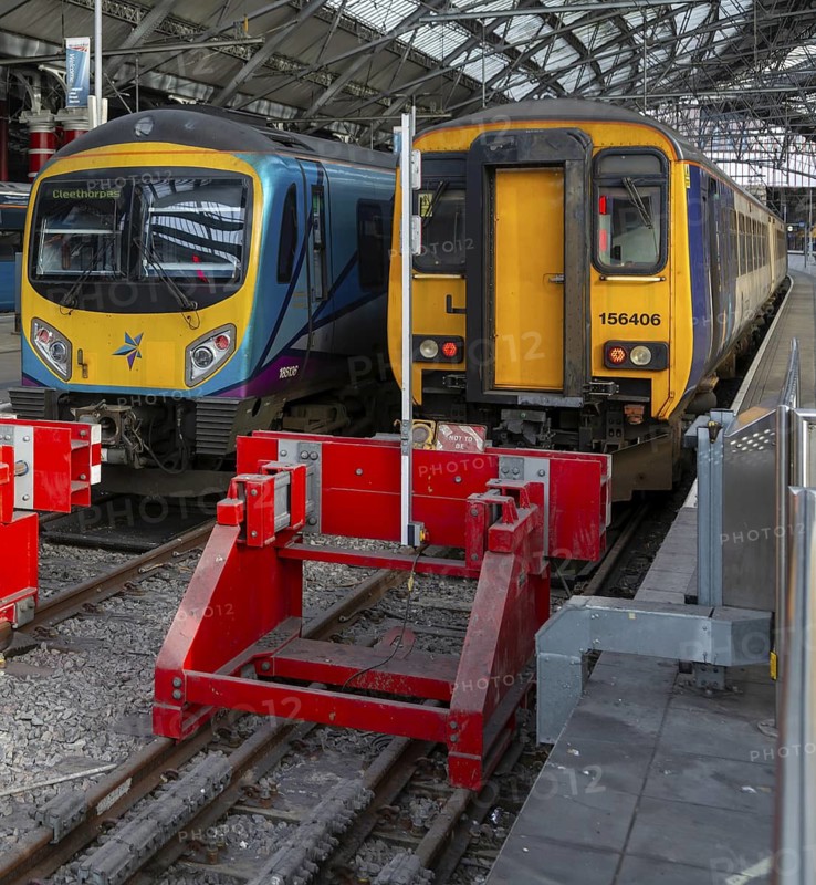 Transpennine Express for Cleethorpes and British Rail Class 156 Super Sprinter trains, Lime Street railway station, Liverpool, England, UK