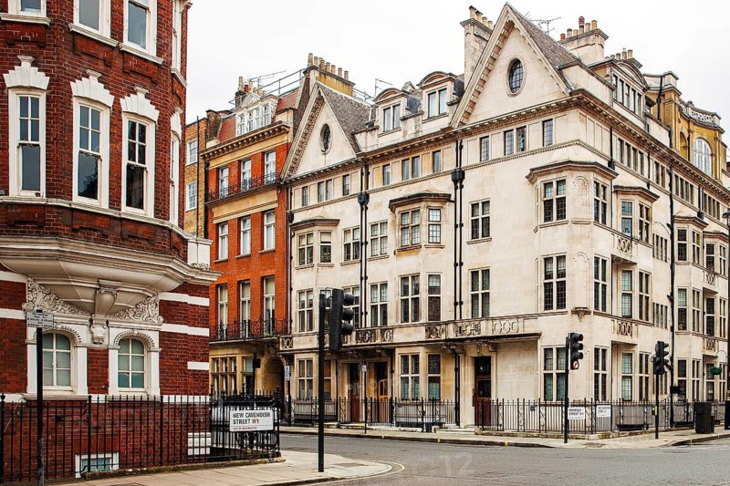 A Georgian brick townhouse on Wimpole Street, historically associated with London's medical profession, Marylebone, London, England, United Kingdom