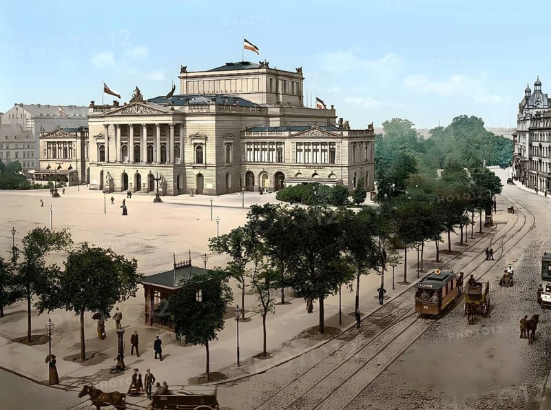 Leipziger Opernhaus am Augustusplatz, Neues Theater, Leipzig, Saxony, Germany, historical illustration, digitally edited
