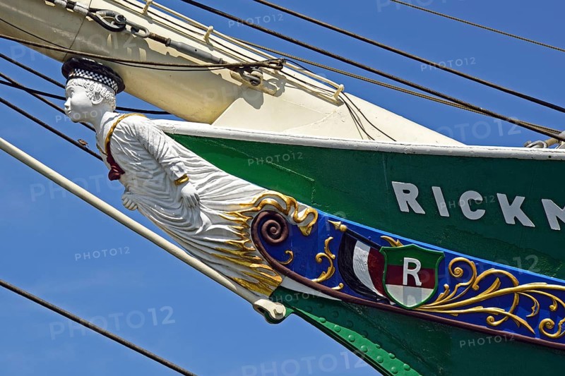 Europe, Germany, Hamburg, Elbe, harbour, Rickmer Rickmers, museum ship, Baumwall, figurehead, full-rigged ship, former cargo ship, Hamburg, Hamburg, Federal Republic of Germany