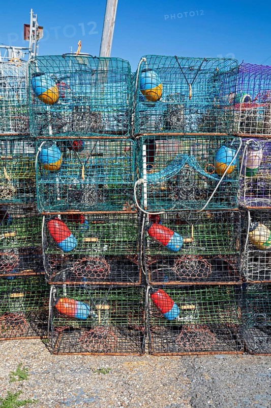 Shell Beach, Louisiana - Traps for blue crabs on a dock in St. Bernard Parish, southeast of New Orleans