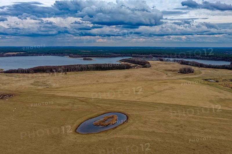 Landscape of the Mecklenburg Lake District in Müritz National Park. aerial view. Neustrelitz, Mecklenburg-Western Pomerania, Germany
