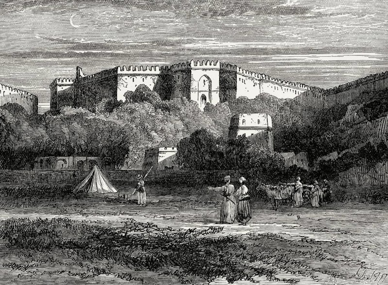 View of Rohtas Fort, 16th-century fortress, near the city of Dina, Jhelum district, Punjab province of Pakistan, c. 1850