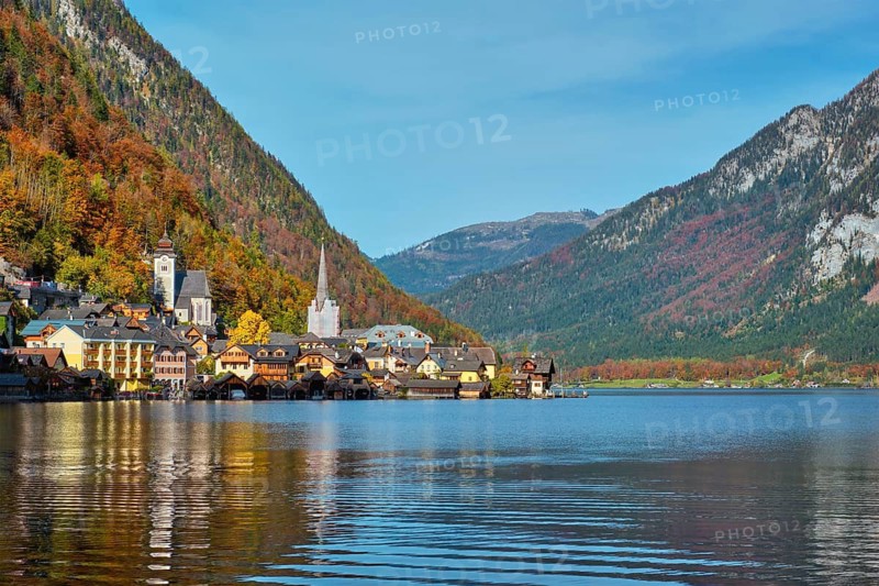 Austrian tourist destination Hallstatt village on Hallstatter See lake in Austrian alps. Salzkammergut region, Austria