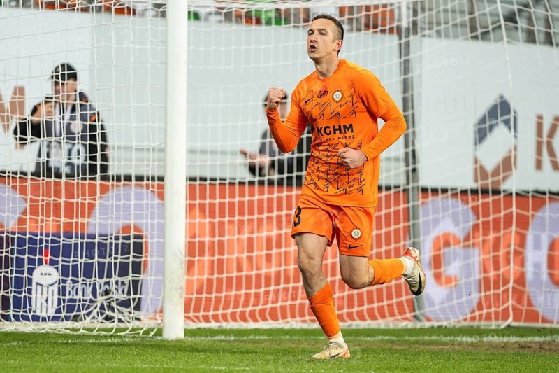LUBIN, POLAND - MARCH 2, 2026: Football match between KGHM Zaglebie Lubin vs - Wisla Plock. Joy Mateusz Grzybek after scoring goal