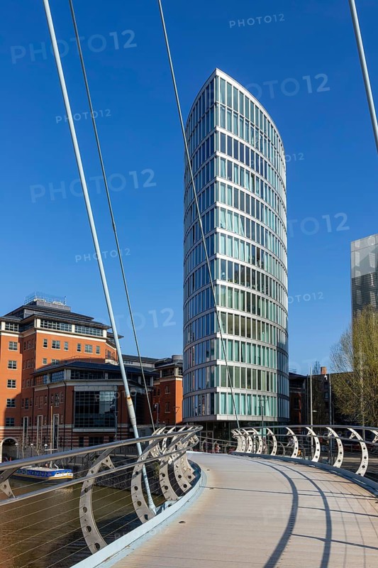 Modern architecture of The Eye apartment block building, Valentine Bridge, Temple Quarter regeneration, Bristol, England, UK