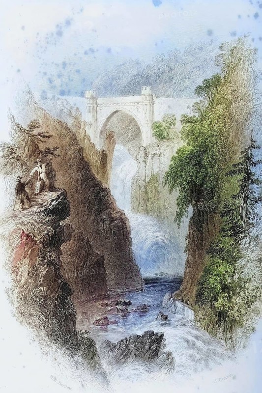 Phoul A Phuca Falls, Ireland, from the Landscape and Antiquities of Ireland, 1841, digital reproduction of a historical model