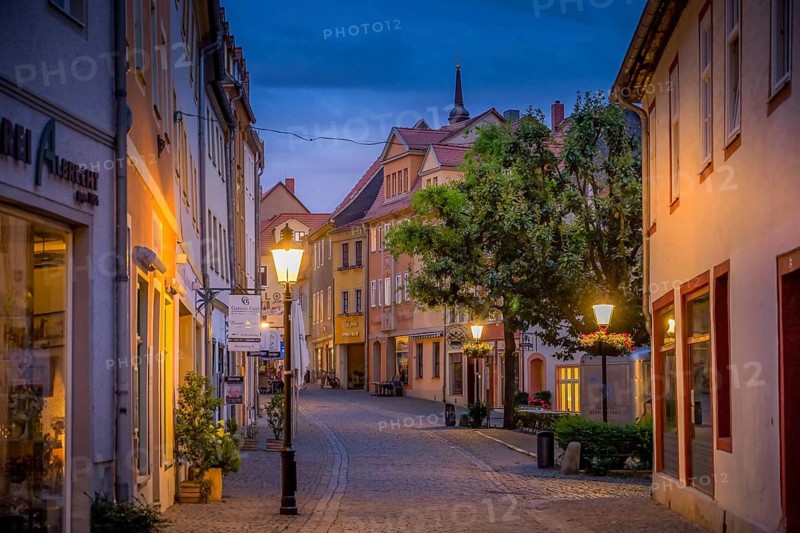 Evening atmosphere, old town, old buildings, stony path, Naumburg, Saxony-Anhalt, Germany