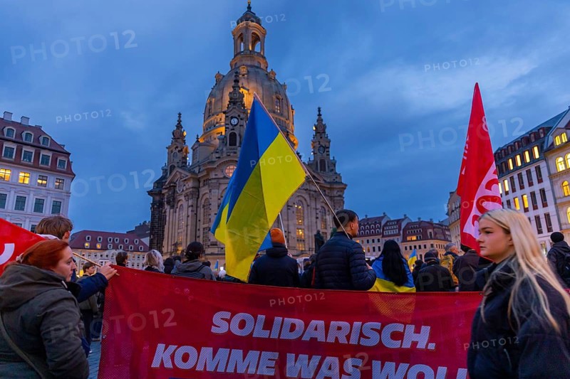 24 February marked the third anniversary of Russia's invasion of Ukraine. To mark the occasion, Ukrainian war refugees living in Dresden and their supporters demonstrated on the Neumarkt in front of the Church of Our Lady and then marched through the city centre, Dresden, Saxony, Germany